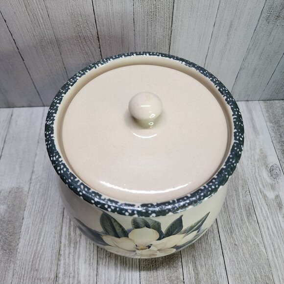 Vtg Casey Pottery Marshall Texas Stoneware Cookie Jar Lid Magnolia Flower 1998 - Picture 4 of 10